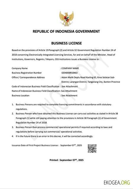 Modèle Word et PDF de licence commerciale en Indonésie